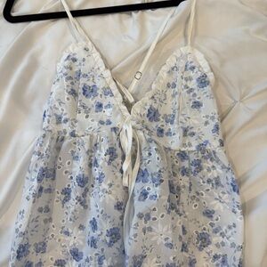 SHEIN White and Blue Floral Top